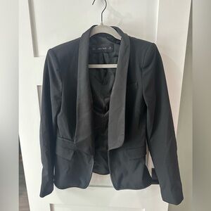 Zara Basic Collection Satin Lapel Tuxedo Blazer Black Fitted Size M Read hook